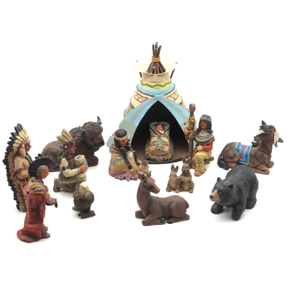 Native American Teepee Nativity Set Southwest Resin Christmas Manger Collection